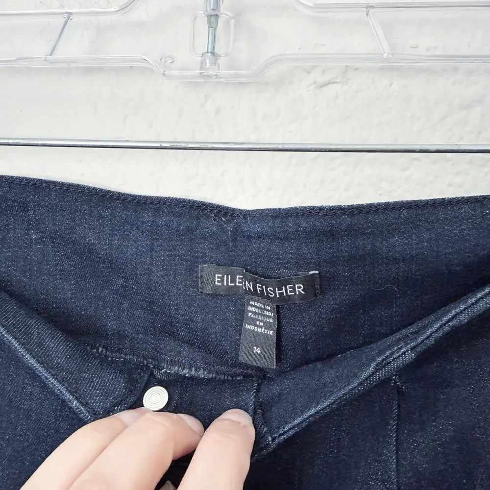 [Eileen Fisher] Dark Wash High Rise Organic Cotton Denim Tapered Fit Jeans Sz 14
